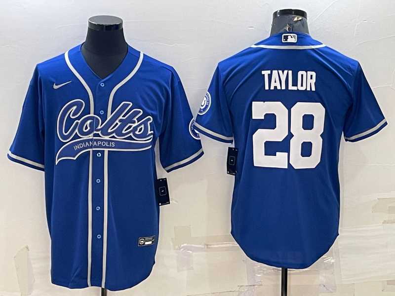 Men%27s Indianapolis Colts #28 Jonathan Taylor Blue With Patch Cool Base Stitched Baseball Jersey->indianapolis colts->NFL Jersey